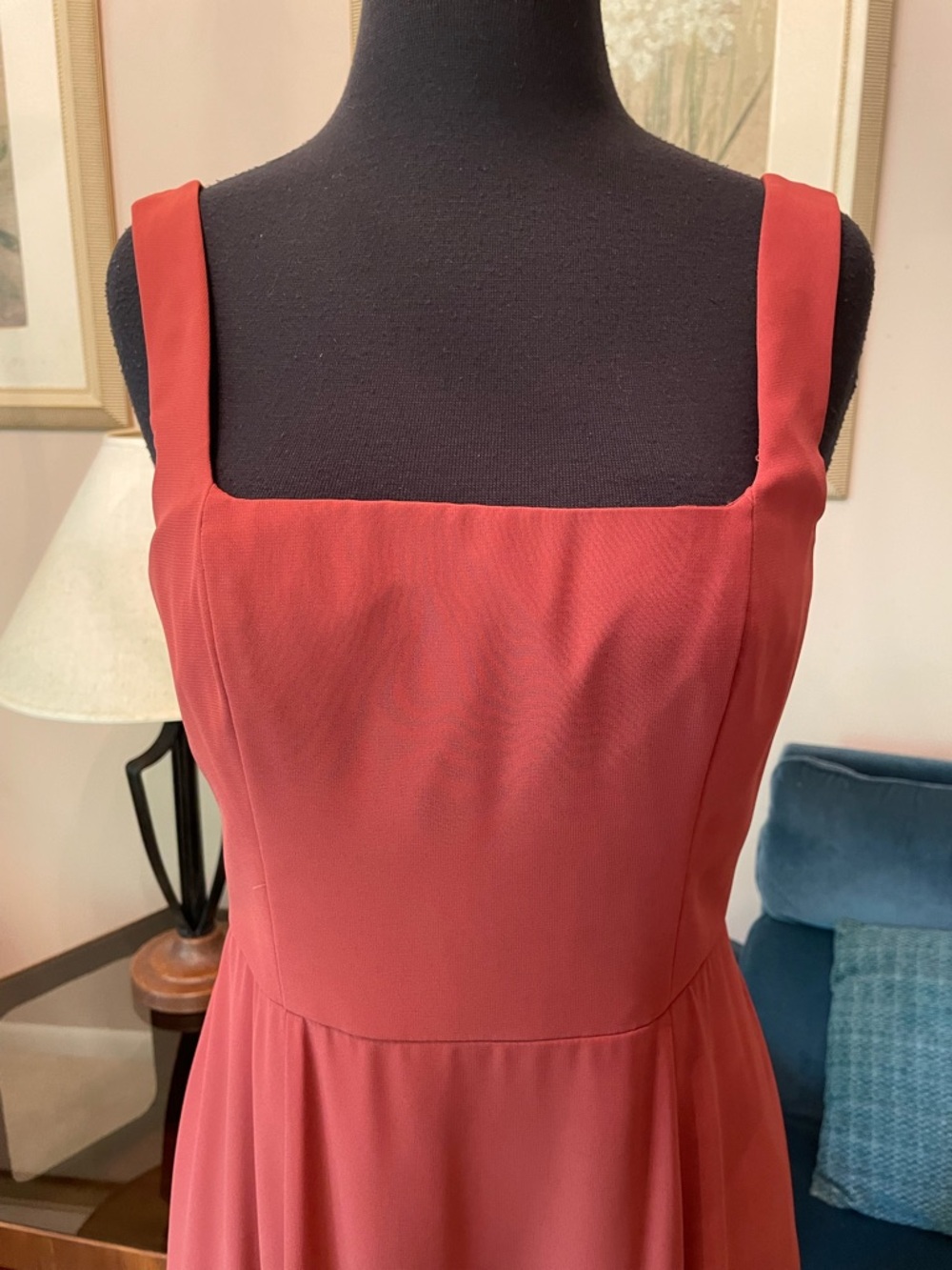 David’s Bridal Chiffon Cinnamon Square Neckline Lace Up Back Dress With Pockets - Picture 4 of 12